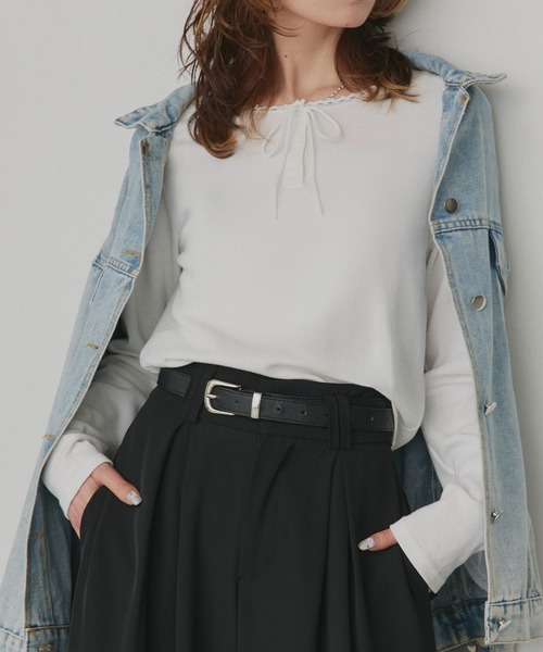 ad thie(アドティエ)の「ネックレース リボンデザイン リブトップス(Tシャツ/カットソー・レディース・ブラウン/ベージュ系/ブラック/オフホワイト・MEDIUM/LARGE)」の7枚目の写真