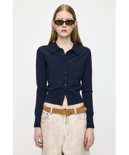 MOUSSY(マウジー)の「HIGH GAUGE ニットシャツ(ニット/セーター・レディース・ネイビー/オフホワイト/ライトイエロー/杢グレー・FREE)」の3枚目の写真