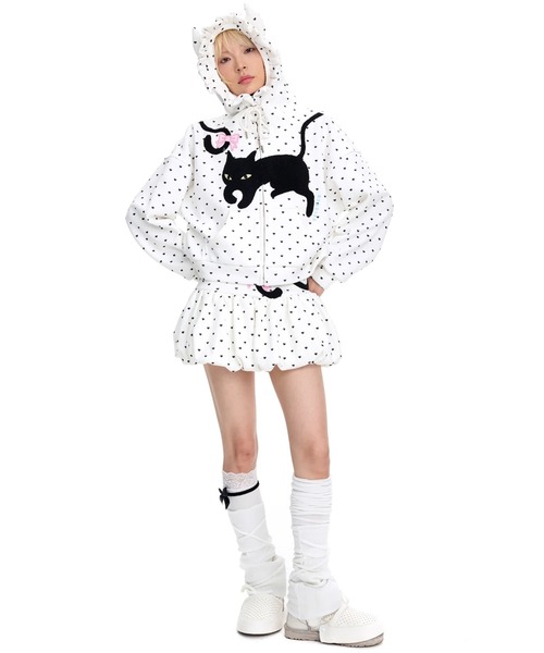 L.H.P(エルエイチピー)の「CFIERCE/フィアス/CAT POLKA DOT ZIPUP(パーカー・レディース・ホワイト/グレー・M/S)」の4枚目の写真