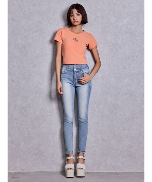 GYDA（ジェイダ）の「ハイウエストボタンBACKカーブクロスGYDA chainスキニーデニムパンツ（デニムパンツ・レディース・インディゴブルー/ライトブルー・MEDIUM/SMALL/X-SMALL）」の6枚目の写真