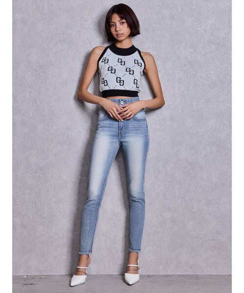 GYDA（ジェイダ）の「ハイウエストボタンBACKカーブクロスGYDA chainスキニーデニムパンツ（デニムパンツ・レディース・インディゴブルー/ライトブルー・MEDIUM/SMALL/X-SMALL）」の8枚目の写真