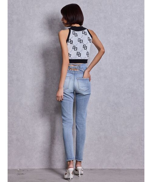 GYDA（ジェイダ）の「ハイウエストボタンBACKカーブクロスGYDA chainスキニーデニムパンツ（デニムパンツ・レディース・インディゴブルー/ライトブルー・MEDIUM/SMALL/X-SMALL）」の9枚目の写真