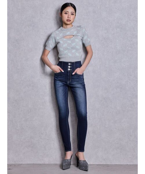 GYDA（ジェイダ）の「ハイウエストボタンBACKカーブクロスGYDA chainスキニーデニムパンツ（デニムパンツ・レディース・インディゴブルー/ライトブルー・MEDIUM/SMALL/X-SMALL）」の10枚目の写真