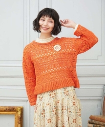 極美品✨ミッソーニ サマーニット セーター オレンジタグ カシュクール 花柄 L 透かし編み」に該当するレディースのニット/セーター（オレンジ/橙色系