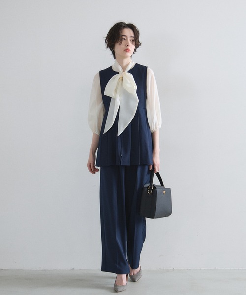 &. NOSTALGIA（アンドドットノスタルジア）の「タックワイドパンツ（セットアップ）（その他パンツ・レディース・ネイビー/グレー・M）」の3枚目の写真