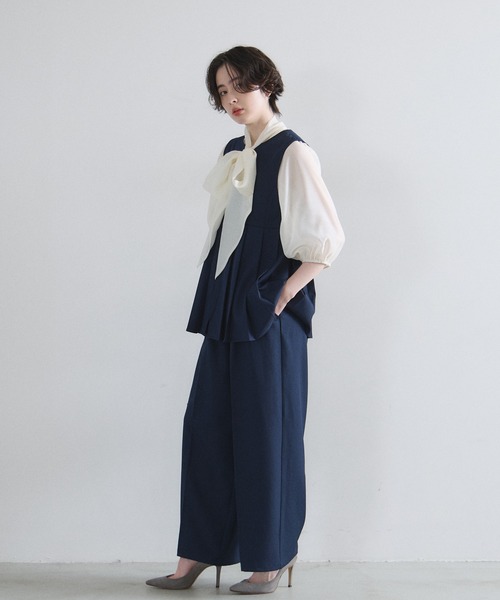 &. NOSTALGIA（アンドドットノスタルジア）の「タックワイドパンツ（セットアップ）（その他パンツ・レディース・ネイビー/グレー・M）」の4枚目の写真