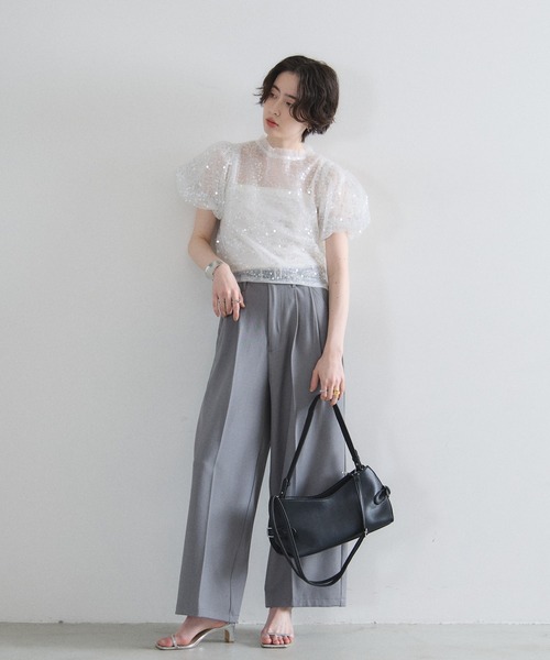 &. NOSTALGIA（アンドドットノスタルジア）の「タックワイドパンツ（セットアップ）（その他パンツ・レディース・ネイビー/グレー・M）」の11枚目の写真