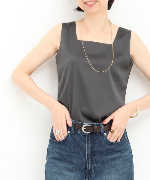 NOLLEY’S（ノーリーズ）の「スクエアネックサテンドッキングタンクトップ（Tシャツ/カットソー・レディース・チャコールグレー/ブラウン/キナリ/オフホワイト・38）」の15枚目の写真