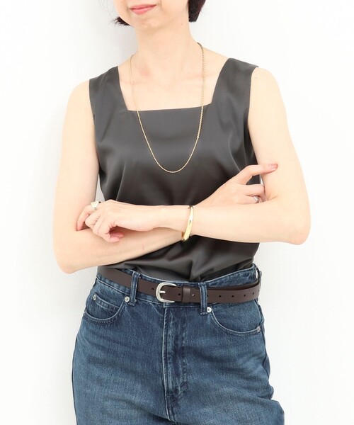 NOLLEY’S（ノーリーズ）の「スクエアネックサテンドッキングタンクトップ（Tシャツ/カットソー・レディース・チャコールグレー/ブラウン/キナリ/オフホワイト・38）」の16枚目の写真