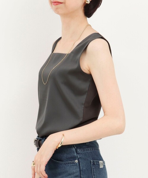 NOLLEY’S（ノーリーズ）の「スクエアネックサテンドッキングタンクトップ（Tシャツ/カットソー・レディース・チャコールグレー/ブラウン/キナリ/オフホワイト・38）」の17枚目の写真