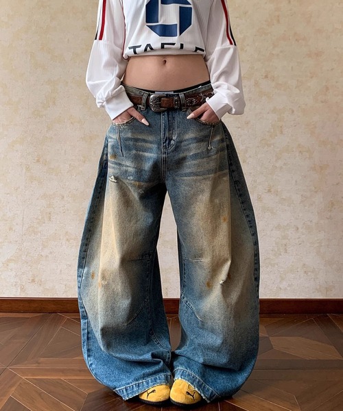 VIBGYOR(ヴィブジョー)の「【EIZZ/アイズ】ワイド ルーズフィット ヴィンテージ加工 3Dバギーデニムパンツ(デニムパンツ・レディース・ブルー・FREE)」の3枚目の写真