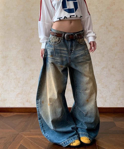 VIBGYOR(ヴィブジョー)の「【EIZZ/アイズ】ワイド ルーズフィット ヴィンテージ加工 3Dバギーデニムパンツ(デニムパンツ・レディース・ブルー・FREE)」の4枚目の写真