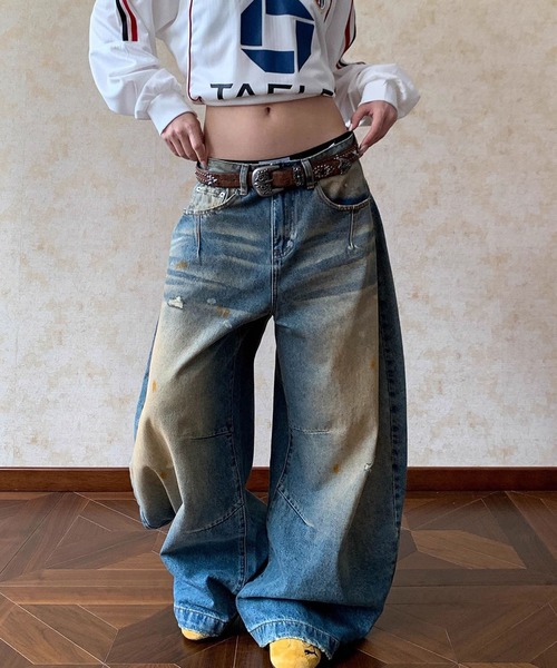 VIBGYOR(ヴィブジョー)の「【EIZZ/アイズ】ワイド ルーズフィット ヴィンテージ加工 3Dバギーデニムパンツ(デニムパンツ・レディース・ブルー・FREE)」の5枚目の写真