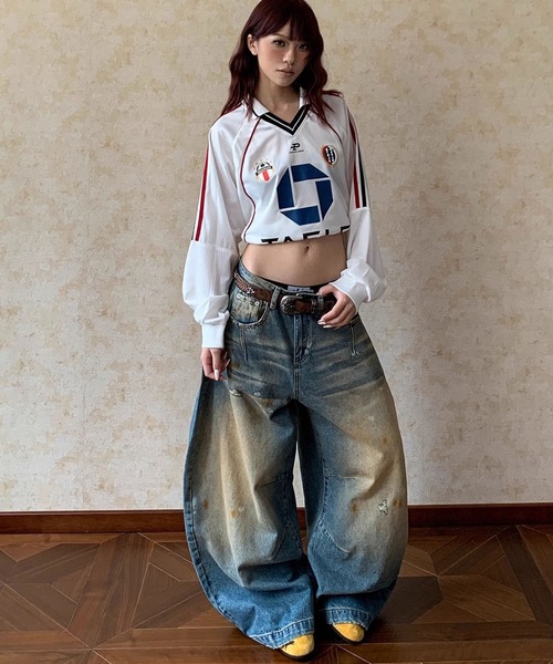 VIBGYOR(ヴィブジョー)の「【EIZZ/アイズ】ワイド ルーズフィット ヴィンテージ加工 3Dバギーデニムパンツ(デニムパンツ・レディース・ブルー・FREE)」の6枚目の写真