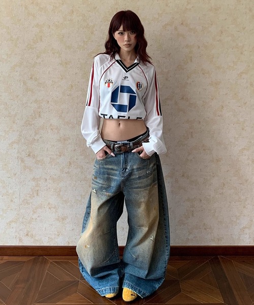 VIBGYOR(ヴィブジョー)の「【EIZZ/アイズ】ワイド ルーズフィット ヴィンテージ加工 3Dバギーデニムパンツ(デニムパンツ・レディース・ブルー・FREE)」の7枚目の写真