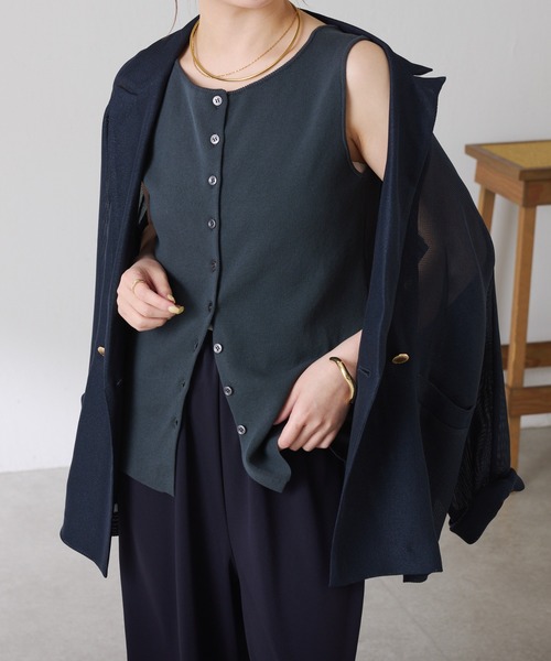 COLLAGE GALLARDAGALANTE（コラージュガリャルダガランテ）の「ドライコットンノースリニット/セットアップ可/アンサンブル可（ニット/セーター・レディース・チャコールグレー/レモンイエロー/ホワイト・FREE）」の8枚目の写真