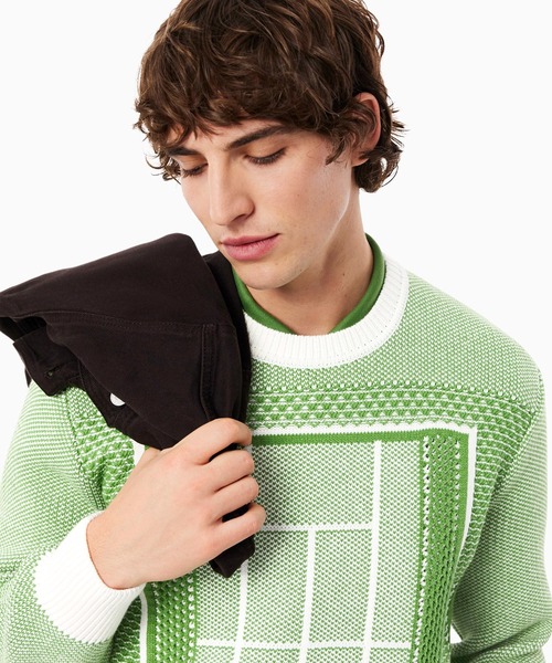 LACOSTE（ラコステ）の「テニスコートモチーフ ジャカードニットセーター（ニット/セーター・メンズ・グリーン・4/3/2/5）」の3枚目の写真