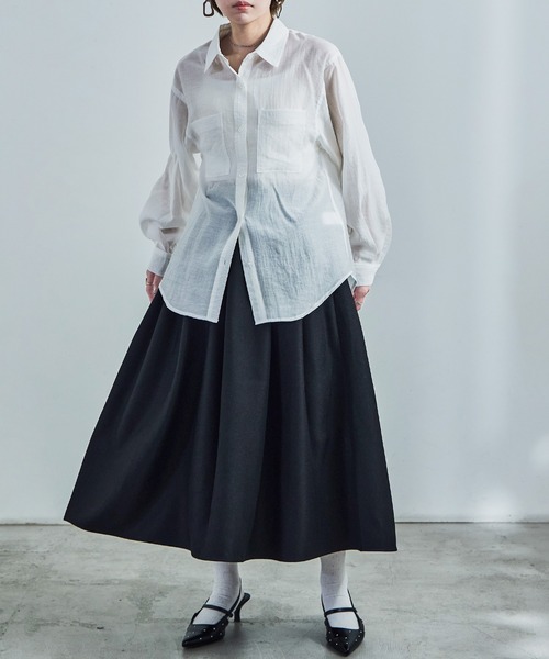 Fashion Letter（ファッションレター）の「オーバーサイズ シアーシャツ（シャツ/ブラウス・レディース・ブラック/サックスブルー/オフホワイト・M/L）」の2枚目の写真