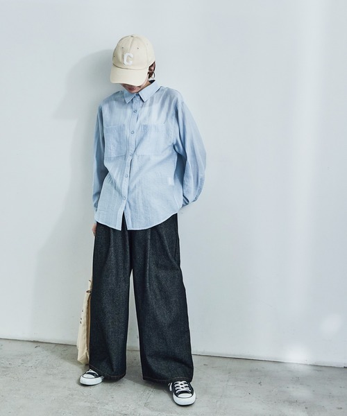 Fashion Letter（ファッションレター）の「オーバーサイズ シアーシャツ（シャツ/ブラウス・レディース・ブラック/サックスブルー/オフホワイト・M/L）」の4枚目の写真