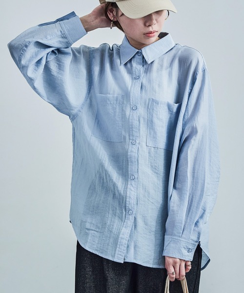 Fashion Letter（ファッションレター）の「オーバーサイズ シアーシャツ（シャツ/ブラウス・レディース・ブラック/サックスブルー/オフホワイト・M/L）」の5枚目の写真