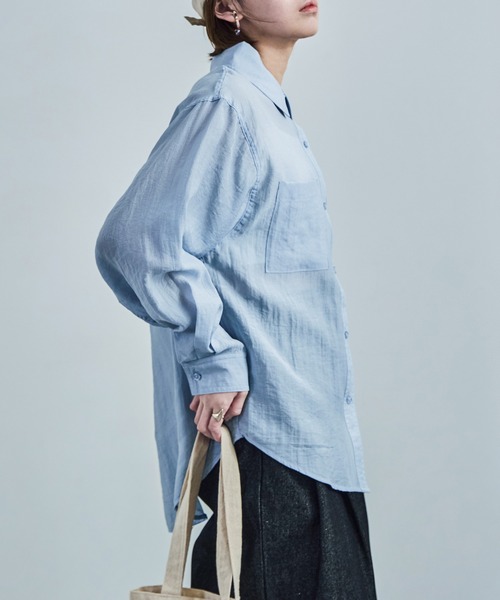 Fashion Letter（ファッションレター）の「オーバーサイズ シアーシャツ（シャツ/ブラウス・レディース・ブラック/サックスブルー/オフホワイト・M/L）」の7枚目の写真
