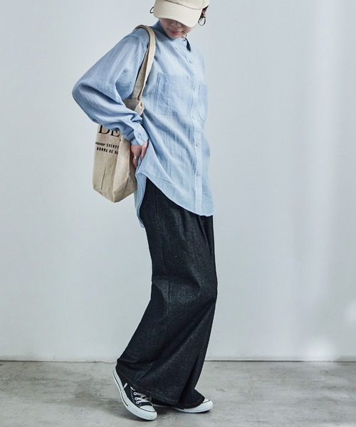 Fashion Letter（ファッションレター）の「オーバーサイズ シアーシャツ（シャツ/ブラウス・レディース・ブラック/サックスブルー/オフホワイト・M/L）」の8枚目の写真