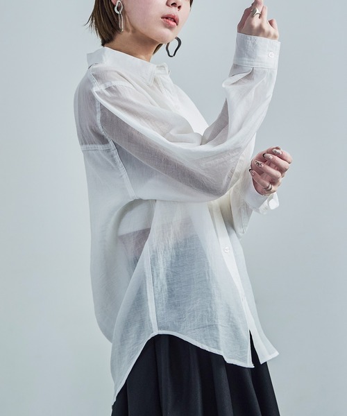 Fashion Letter（ファッションレター）の「オーバーサイズ シアーシャツ（シャツ/ブラウス・レディース・ブラック/サックスブルー/オフホワイト・M/L）」の14枚目の写真