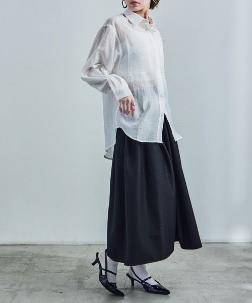 Fashion Letter（ファッションレター）の「オーバーサイズ シアーシャツ（シャツ/ブラウス・レディース・ブラック/サックスブルー/オフホワイト・M/L）」の15枚目の写真