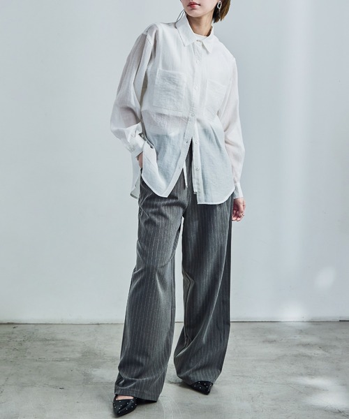 Fashion Letter（ファッションレター）の「オーバーサイズ シアーシャツ（シャツ/ブラウス・レディース・ブラック/サックスブルー/オフホワイト・M/L）」の17枚目の写真