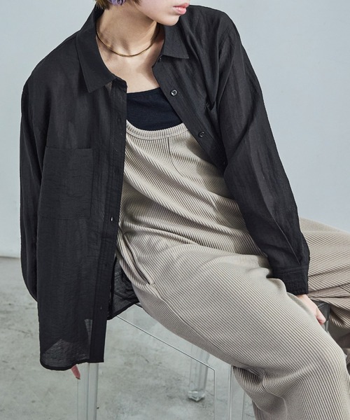 Fashion Letter（ファッションレター）の「オーバーサイズ シアーシャツ（シャツ/ブラウス・レディース・ブラック/サックスブルー/オフホワイト・M/L）」の22枚目の写真