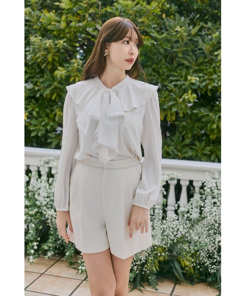 Her lip to(ハーリップトゥー)の「Ruffled Frill Bow Blouse(シャツ/ブラウス・レディース・ホワイト・S/M)」の2枚目の写真