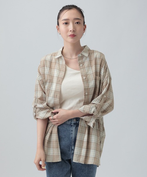 LEPSIM（レプシィム）の「ワッシャーチェック長袖シャツ　650685（シャツ/ブラウス・レディース・ブルー/ブラック/ライトピンク/ベージュ・FREE）」の2枚目の写真