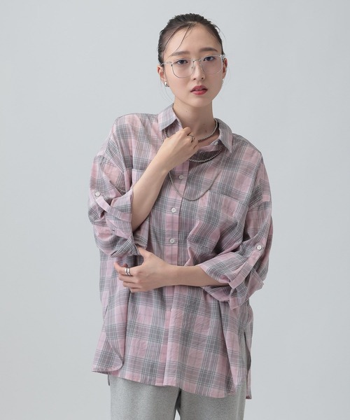 LEPSIM（レプシィム）の「ワッシャーチェック長袖シャツ　650685（シャツ/ブラウス・レディース・ブルー/ブラック/ライトピンク/ベージュ・FREE）」の4枚目の写真