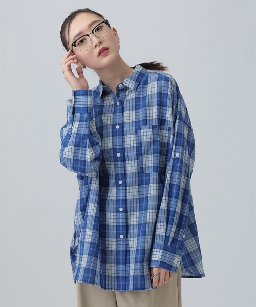 LEPSIM（レプシィム）の「ワッシャーチェック長袖シャツ　650685（シャツ/ブラウス・レディース・ブルー/ブラック/ライトピンク/ベージュ・FREE）」の3枚目の写真