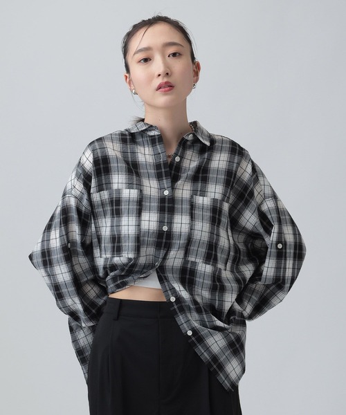 LEPSIM（レプシィム）の「ワッシャーチェック長袖シャツ　650685（シャツ/ブラウス・レディース・ブルー/ブラック/ライトピンク/ベージュ・FREE）」の6枚目の写真