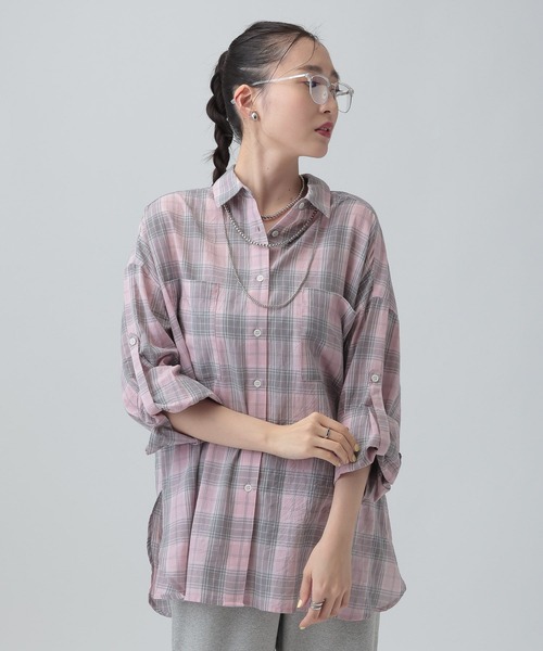 LEPSIM（レプシィム）の「ワッシャーチェック長袖シャツ　650685（シャツ/ブラウス・レディース・ブルー/ブラック/ライトピンク/ベージュ・FREE）」の12枚目の写真