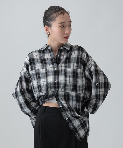 LEPSIM（レプシィム）の「ワッシャーチェック長袖シャツ　650685（シャツ/ブラウス・レディース・ブルー/ブラック/ライトピンク/ベージュ・FREE）」の5枚目の写真