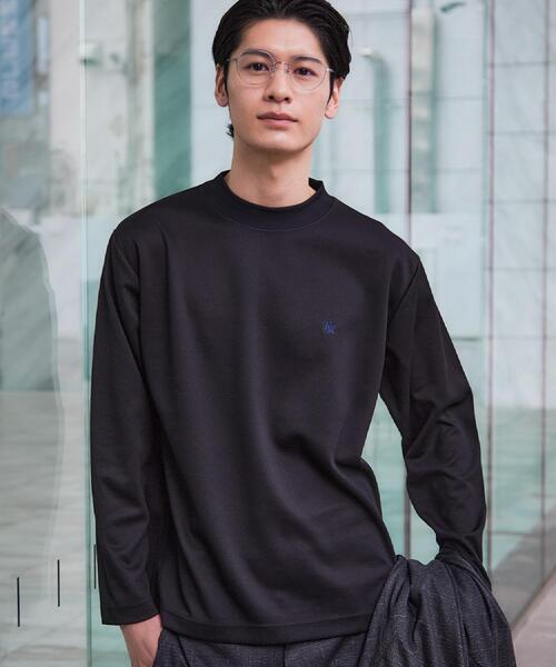 THE SHOP TK (ザ ショップ ティーケー )の「ビジネス兼用 カルゼモックネック長袖Tシャツ 洗濯機OK/毛玉になりにくい(Tシャツ/カットソー・メンズ・ブラック/オフホワイト・02/04/03)」の2枚目の写真