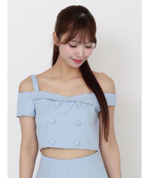 EATME（イートミー）の「テーラードカラーアシンメトリーブラウス（シャツ/ブラウス・レディース・ブルー/オフホワイト/ブラック・FREE）」の4枚目の写真