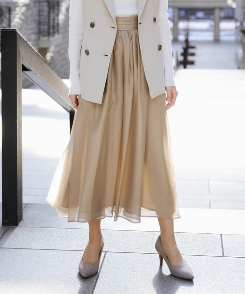 Sirin(シリン)の「エアリーギャザースカート【2サイズ展開】(スカート・レディース・ネイビー/ベージュ・SMALL/X-SMALL)」の1枚目の写真