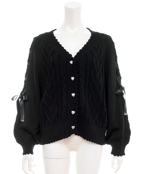 Secret Honey（シークレットハニー）の「肩レースアップミドルゲージニットカーディガン（ニット/セーター・レディース・オフホワイト/ブラック・FREE）」の3枚目の写真