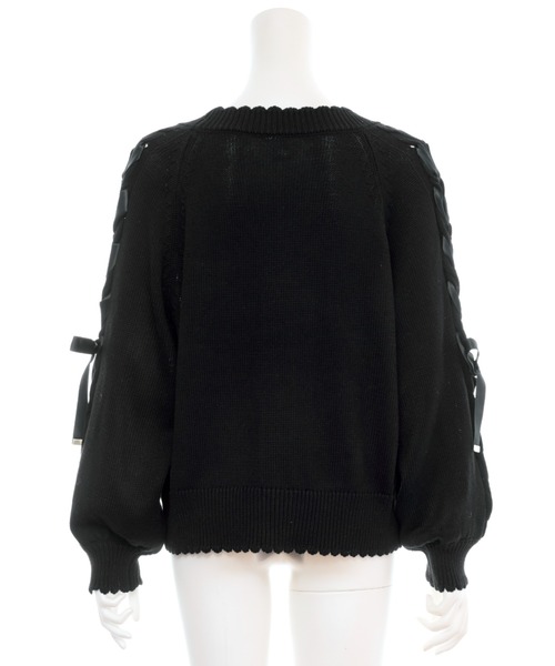 Secret Honey（シークレットハニー）の「肩レースアップミドルゲージニットカーディガン（ニット/セーター・レディース・オフホワイト/ブラック・FREE）」の5枚目の写真