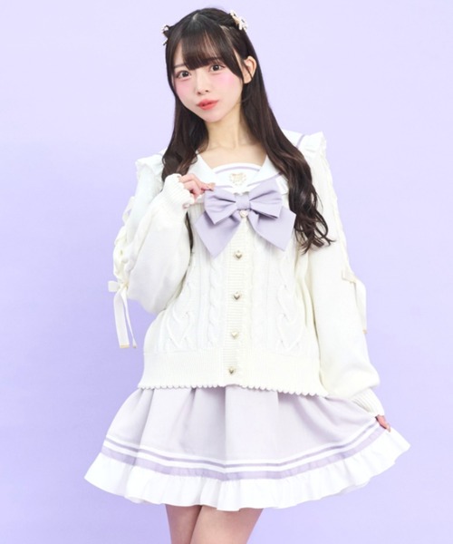 Secret Honey（シークレットハニー）の「肩レースアップミドルゲージニットカーディガン（ニット/セーター・レディース・オフホワイト/ブラック・FREE）」の7枚目の写真