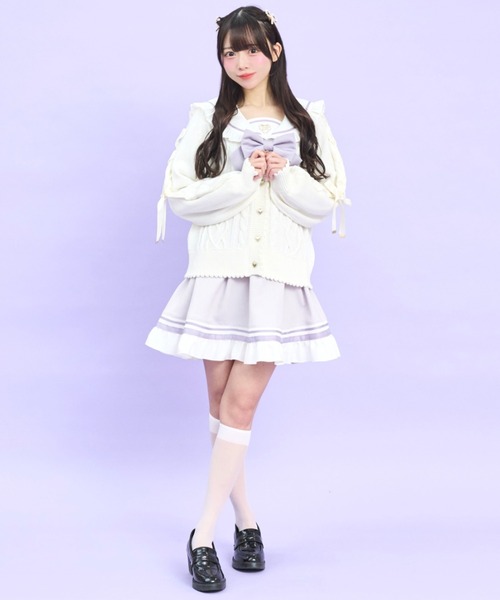 Secret Honey（シークレットハニー）の「肩レースアップミドルゲージニットカーディガン（ニット/セーター・レディース・オフホワイト/ブラック・FREE）」の6枚目の写真