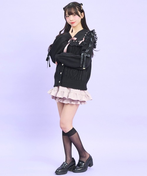 Secret Honey（シークレットハニー）の「肩レースアップミドルゲージニットカーディガン（ニット/セーター・レディース・オフホワイト/ブラック・FREE）」の9枚目の写真