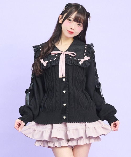 Secret Honey（シークレットハニー）の「肩レースアップミドルゲージニットカーディガン（ニット/セーター・レディース・オフホワイト/ブラック・FREE）」の10枚目の写真