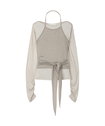 SECONDMONO（セカンドモノローグ）の「W.(SET)Tie Detail Layered Set Top [OATMEAL]_SEWTS025OATMEAL（Tシャツ/カットソー）」