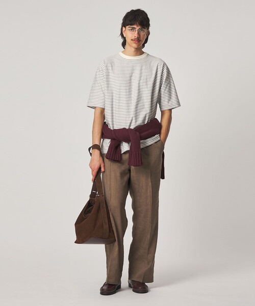 Steven Alan（スティーブンアラン）の「＜Steven Alan＞ オーガニックコットン ボーダー ショートスリーブ Tシャツ（Tシャツ/カットソー・メンズ・ネイビー/ダークブラウン/オリーブ/ブラック/オフホワイト・XL/L/S/M）」の6枚目の写真