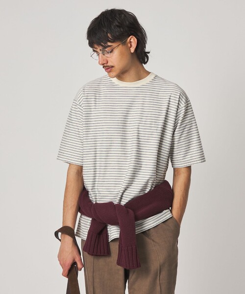 Steven Alan（スティーブンアラン）の「＜Steven Alan＞ オーガニックコットン ボーダー ショートスリーブ Tシャツ（Tシャツ/カットソー・メンズ・ネイビー/ダークブラウン/オリーブ/ブラック/オフホワイト・XL/L/S/M）」の7枚目の写真