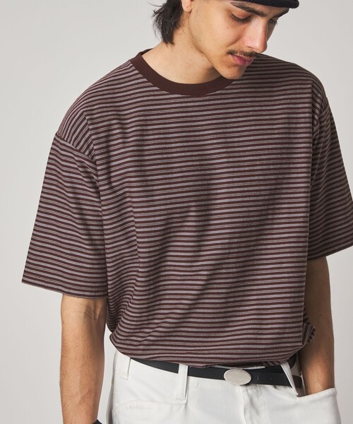 Steven Alan（スティーブンアラン）の「＜Steven Alan＞ オーガニックコットン ボーダー ショートスリーブ Tシャツ（Tシャツ/カットソー・メンズ・ネイビー/ダークブラウン/オリーブ/ブラック/オフホワイト・XL/L/S/M）」の12枚目の写真